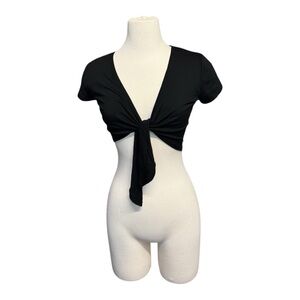 Black Tie-Front Crop Top